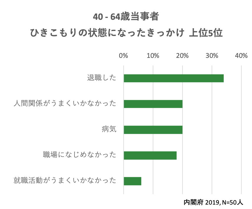 H31内閣府引きこもり実態調査｜引きこもりきっかけ（対象:40～64歳）